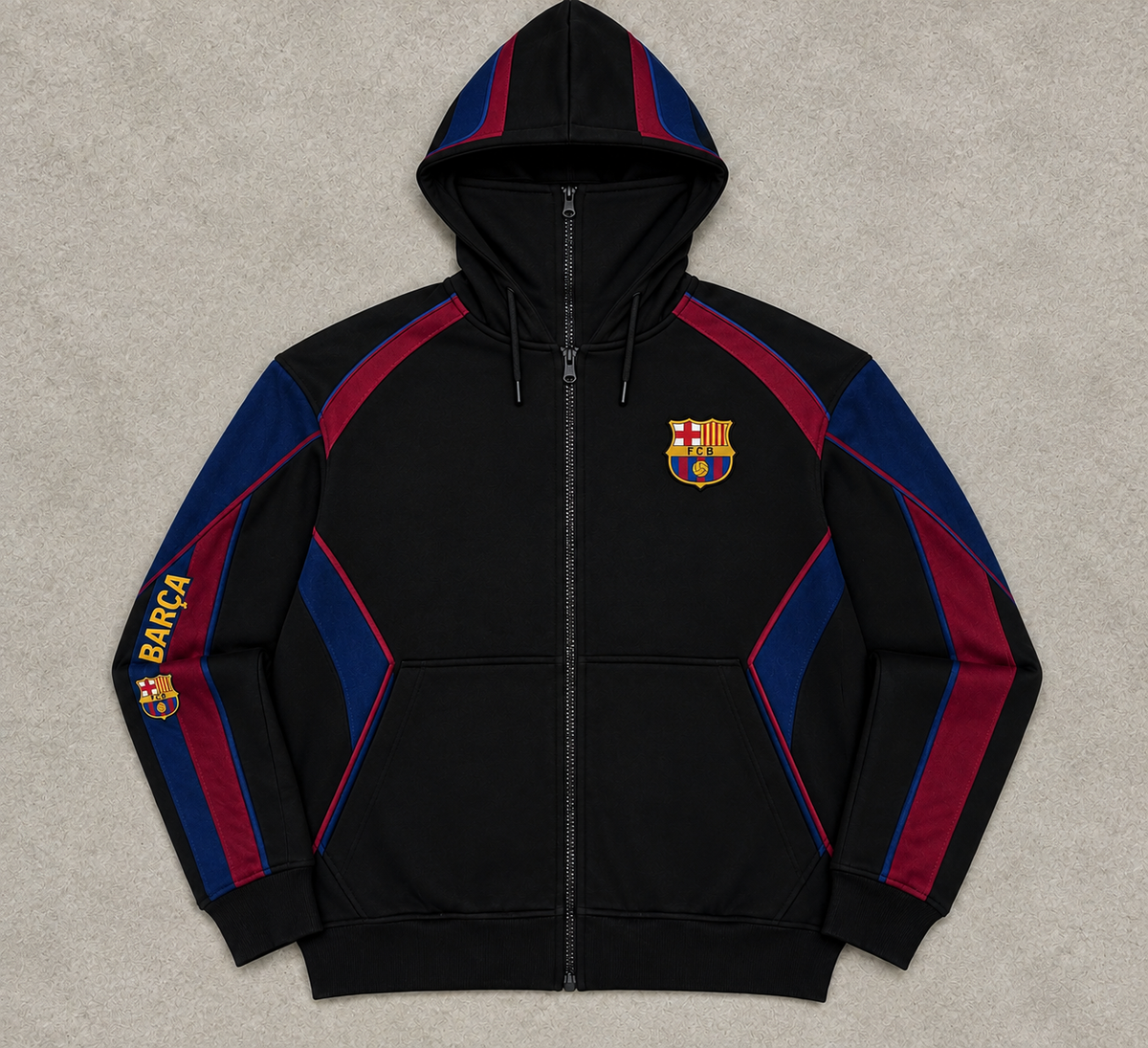 Barcelona Black, Blue & Burgundy Zip-Up Hoodie