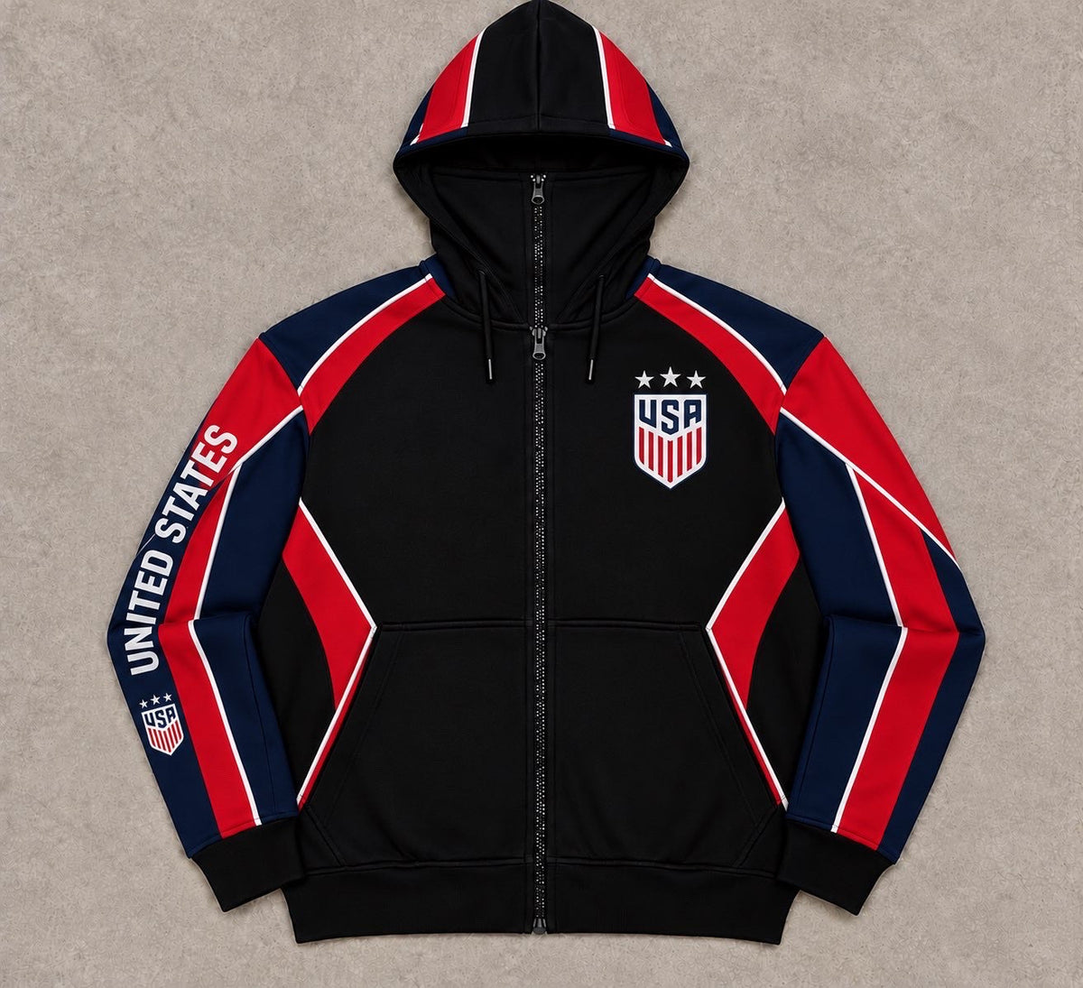 USA Black, Red & Navy Zip-Up Hoodie
