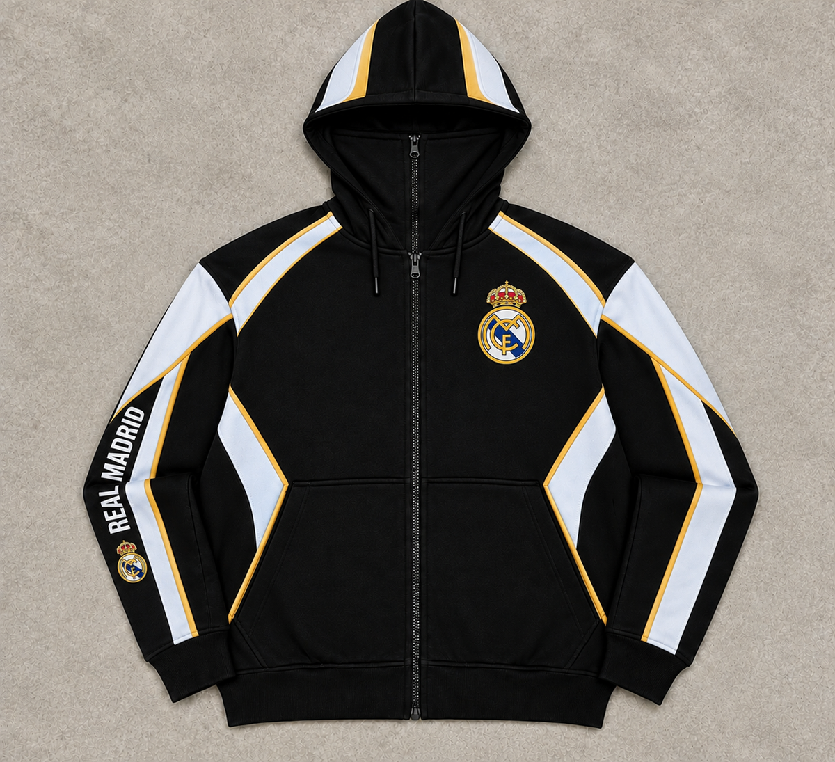 Real Madrid Black & White Zip-Up Hoodie
