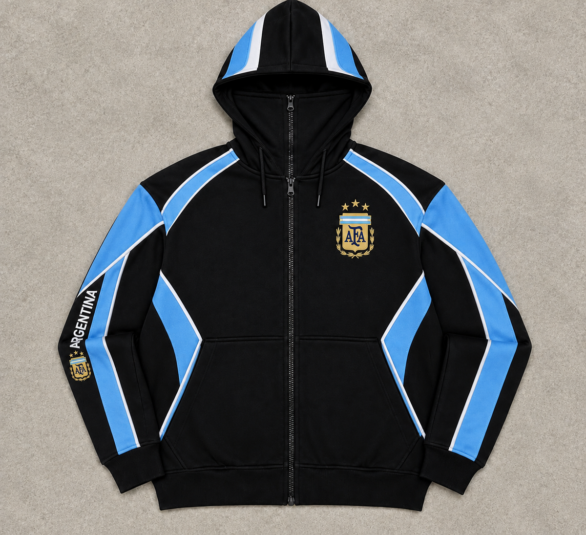 Argentina Black & Sky Blue Zip-Up Hoodie