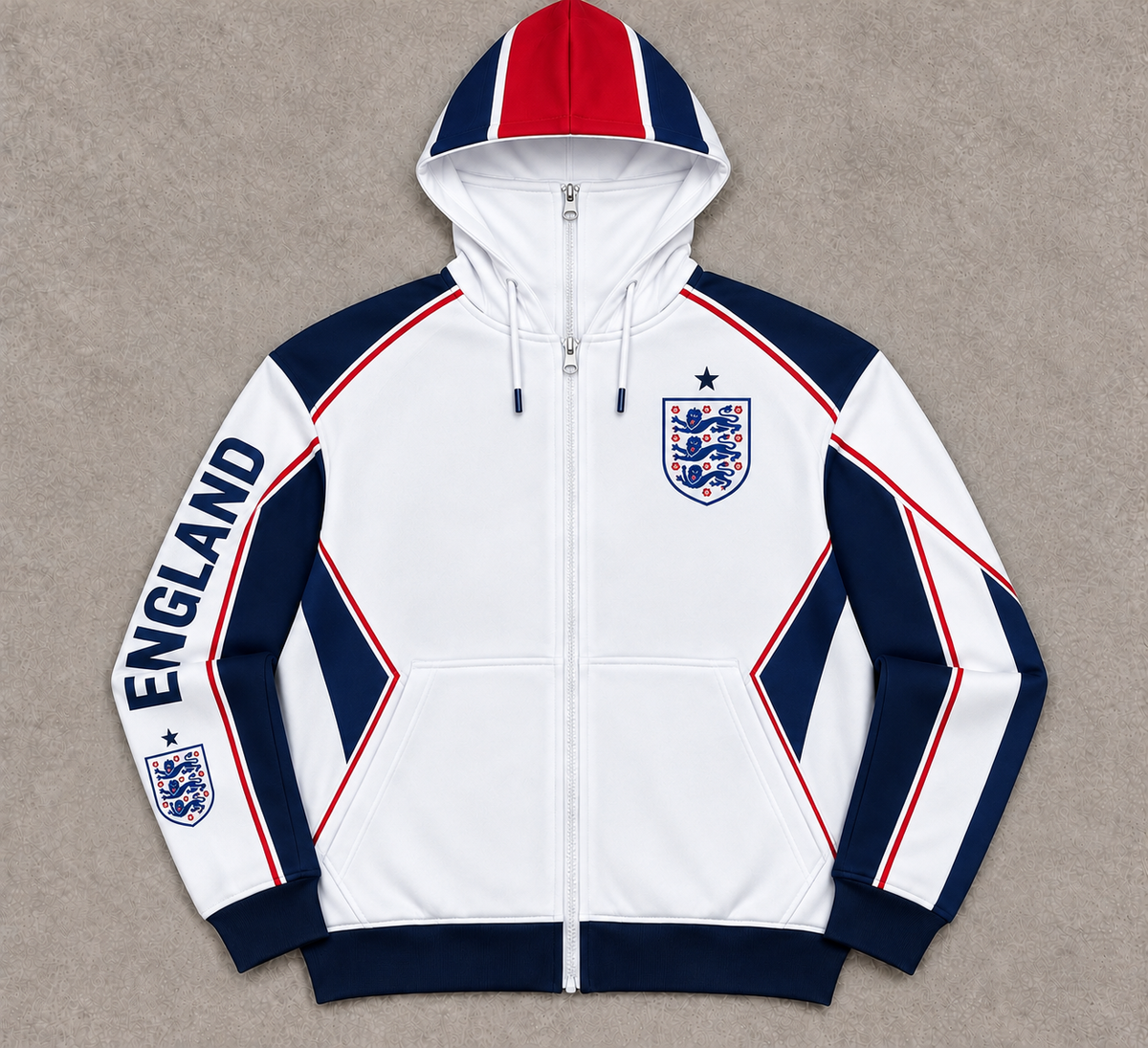 England White, Navy & Red Zip-Up Hoodie