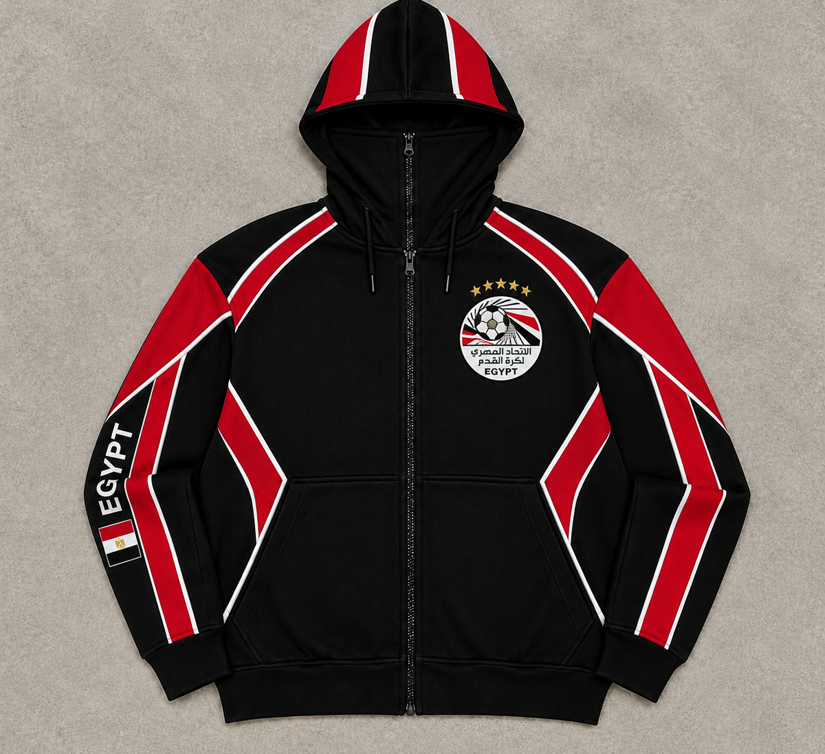 Egypt Full-Zip Hoodie – Black & Red